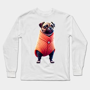 Cute Pug in Blanket - Adorable Dog Wrapped in Salmon-Colored Blanket Long Sleeve T-Shirt